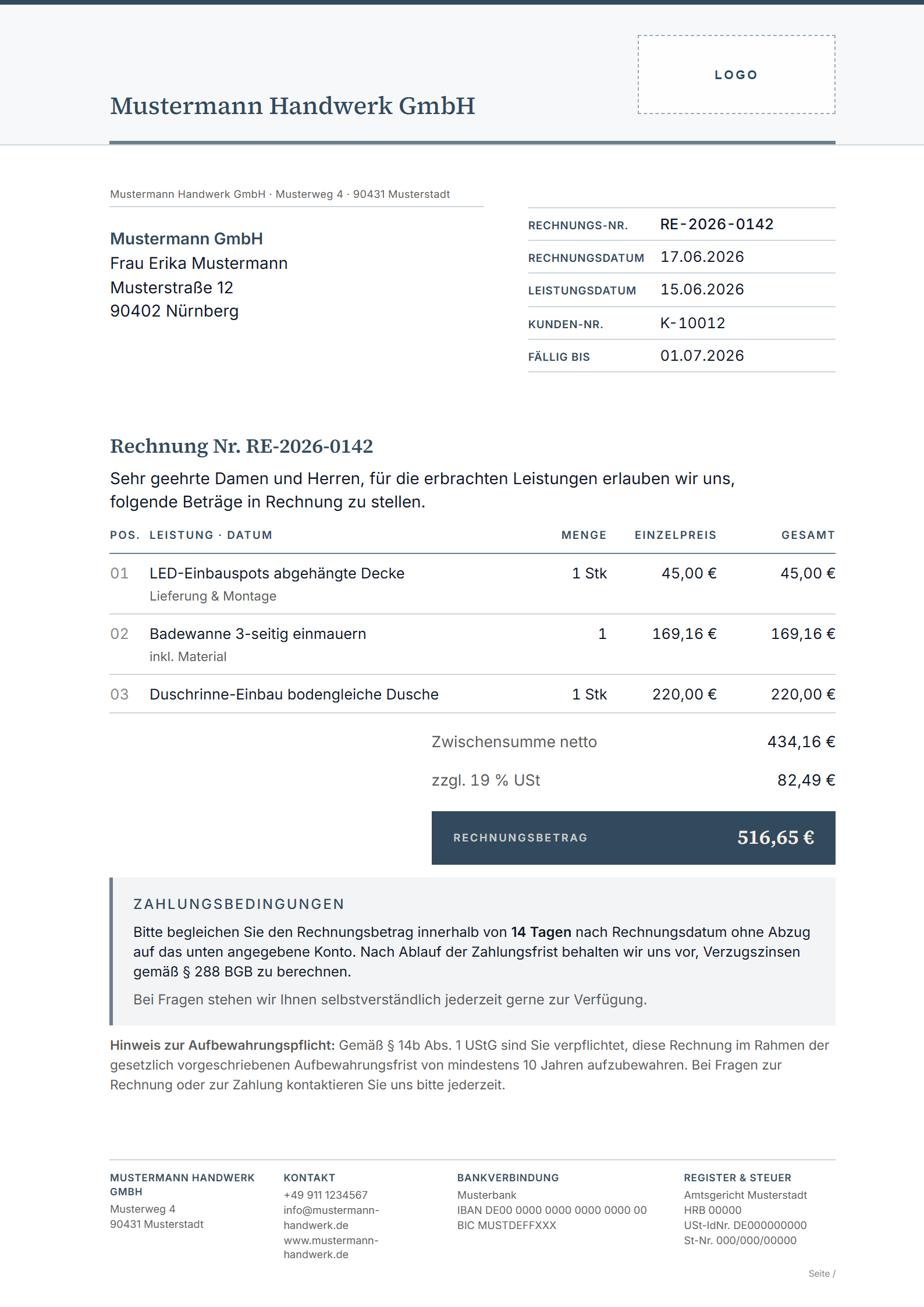 Belegvorlage DIN 5008 Klar