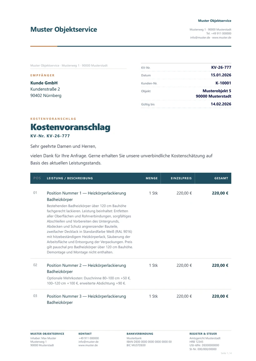 Kundendesign (Beispiel) — Belegdesign von Baufeder